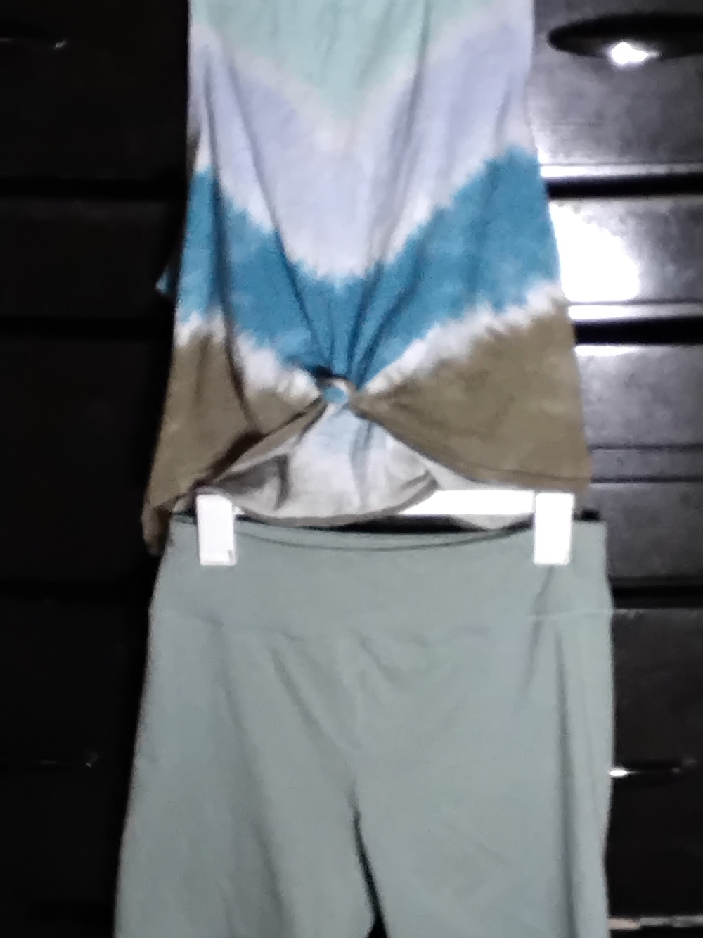 SO Aqua Teal Brown Tie-Dye Tank with Sage Leggings